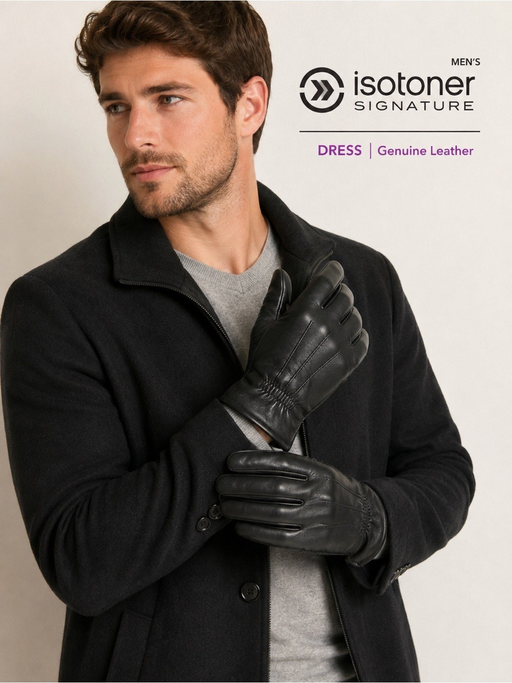 Isotoner Signature Men’s Genuine Leather Dress Gloves Black Size Medium NWT
